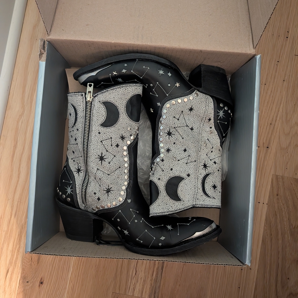 Black and Silver Celestial Ankle Boots